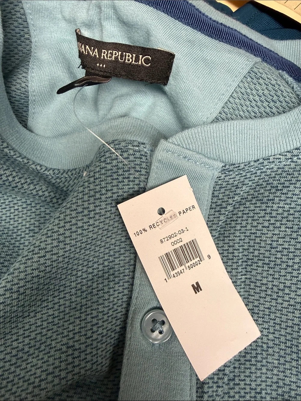 Banana Republic Men's Light Blue Long Sleeve Henley